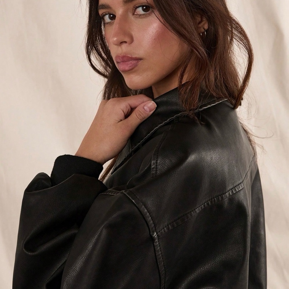 SHEIN Classic Black Vegan Leather Jacket